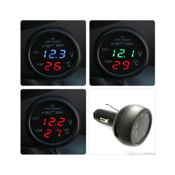 3 in 1 VST-706 Digital LED car Voltmeter Thermometer Auto Car USB Charger  12V/24V Cigarette Lighter – Landy Guru