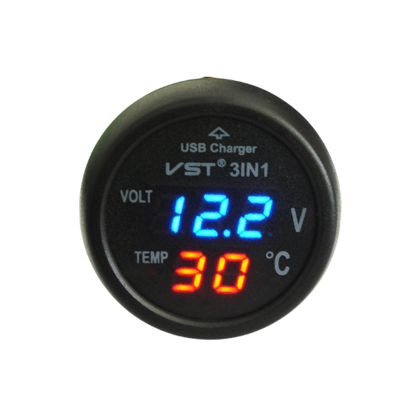 3 in 1 VST-706 Digital LED car Voltmeter Thermometer Auto Car USB